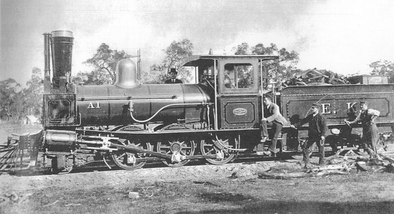 Charles Cooper with locomotive using his Spark Arrester invention in Australia